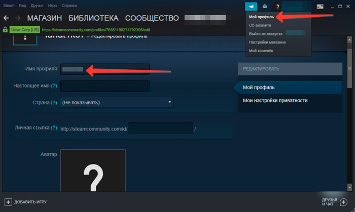 Делаем невидимый ник в Стиме