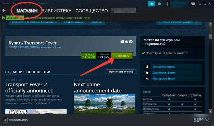 покупка игры в стим
