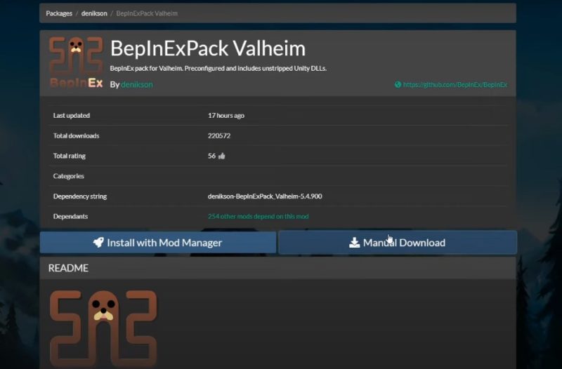 Установка библиотеки BepInExPack Valheim