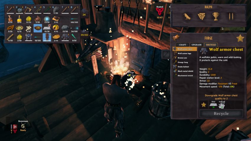 Valheim - как разобрать вещи?